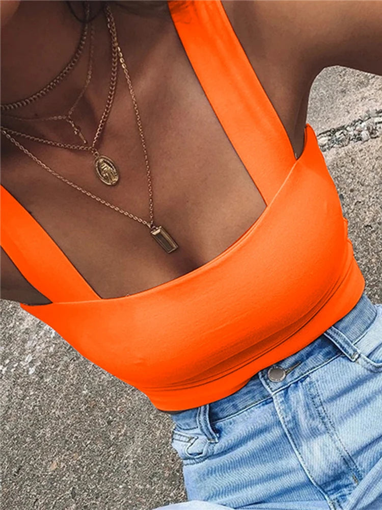 Square Neck Sleeveless Summer Crop Top White Women Black Casual Basic