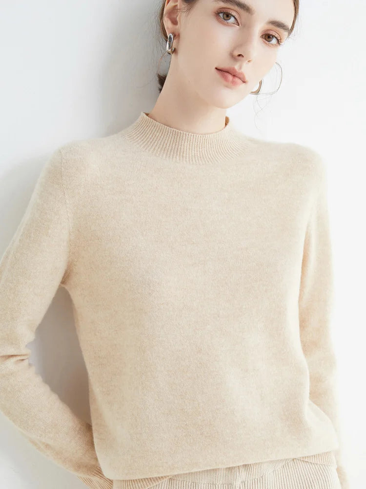 AOSSVIAO 2024 Autumn Winter Solid Mock-neck Pullover Sweater For Women