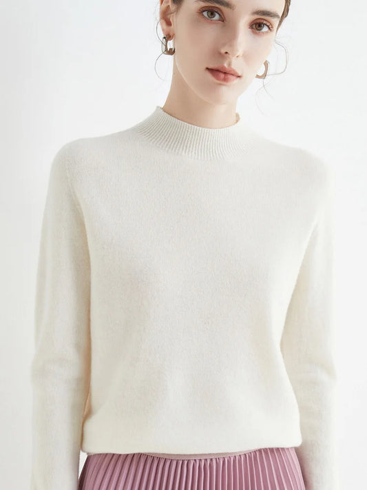 AOSSVIAO 2024 Autumn Winter Solid Mock-neck Pullover Sweater For Women