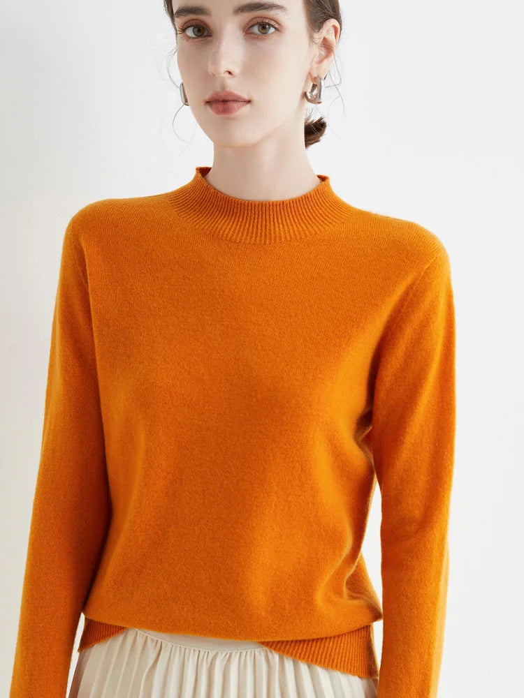 AOSSVIAO 2024 Autumn Winter Solid Mock-neck Pullover Sweater For Women