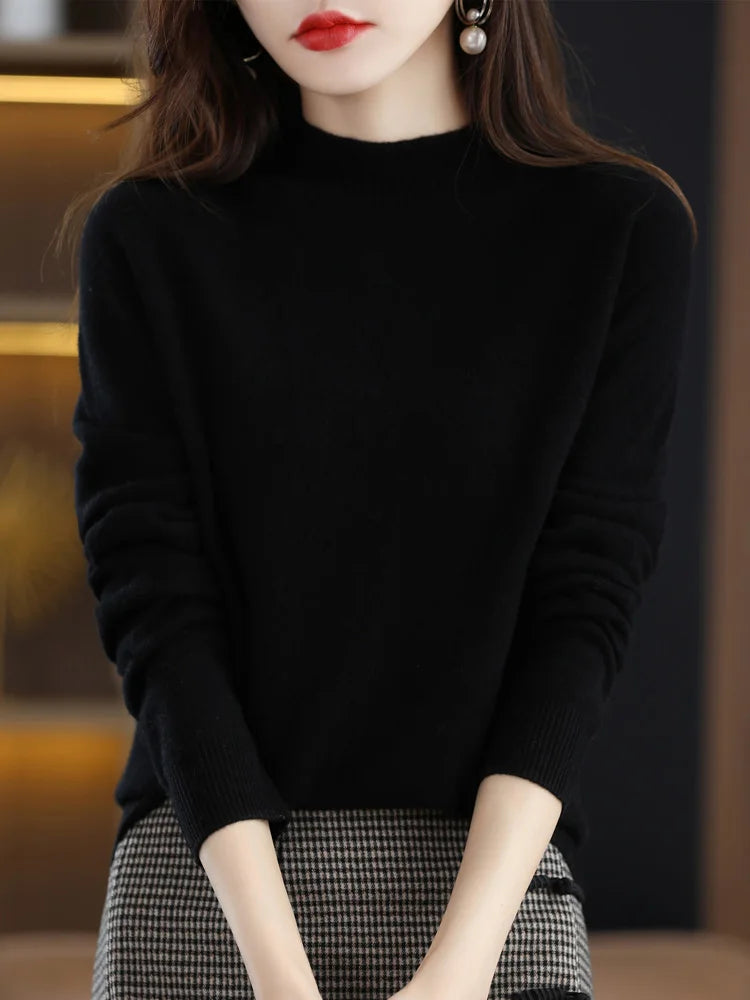 AOSSVIAO 2024 Autumn Winter Solid Mock-neck Pullover Sweater For Women