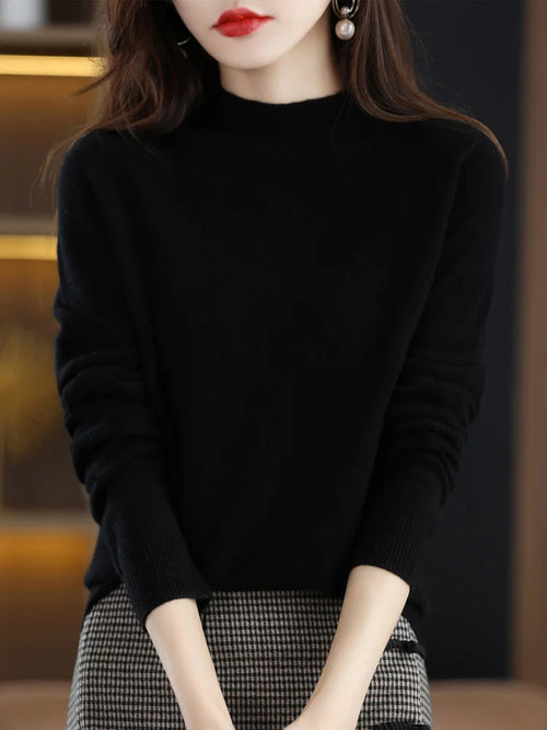 AOSSVIAO 2024 Autumn Winter Solid Mock-neck Pullover Sweater For Women